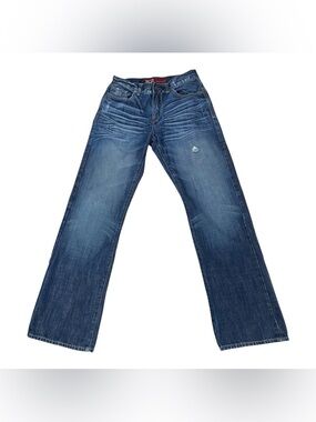 Express X2 Denim Men’s 30x32 Bootcut Jeans Blue Distressed Y2K Whiskered Vintage